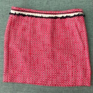 Tory Burch skirt. Pink, White, Red:Plaid Woven Fringe Knee-Length Lined Skirt.